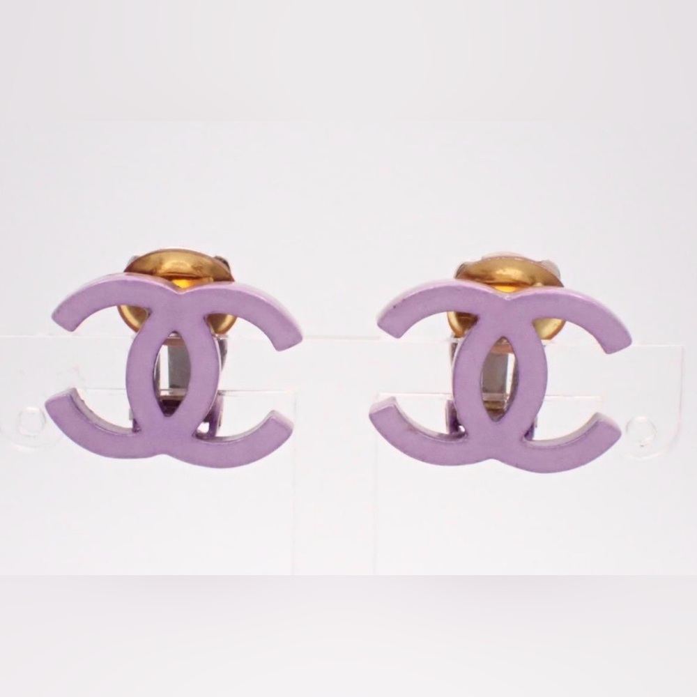 CHANEL Lavender Logo Earrings